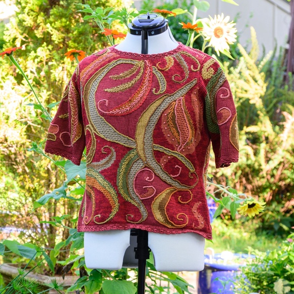 Peruvian Connection Sweaters - Peruvian Connection Sh-sl Pima Cotton Handknit and Embroid'd Kaffe Fassett Vinta